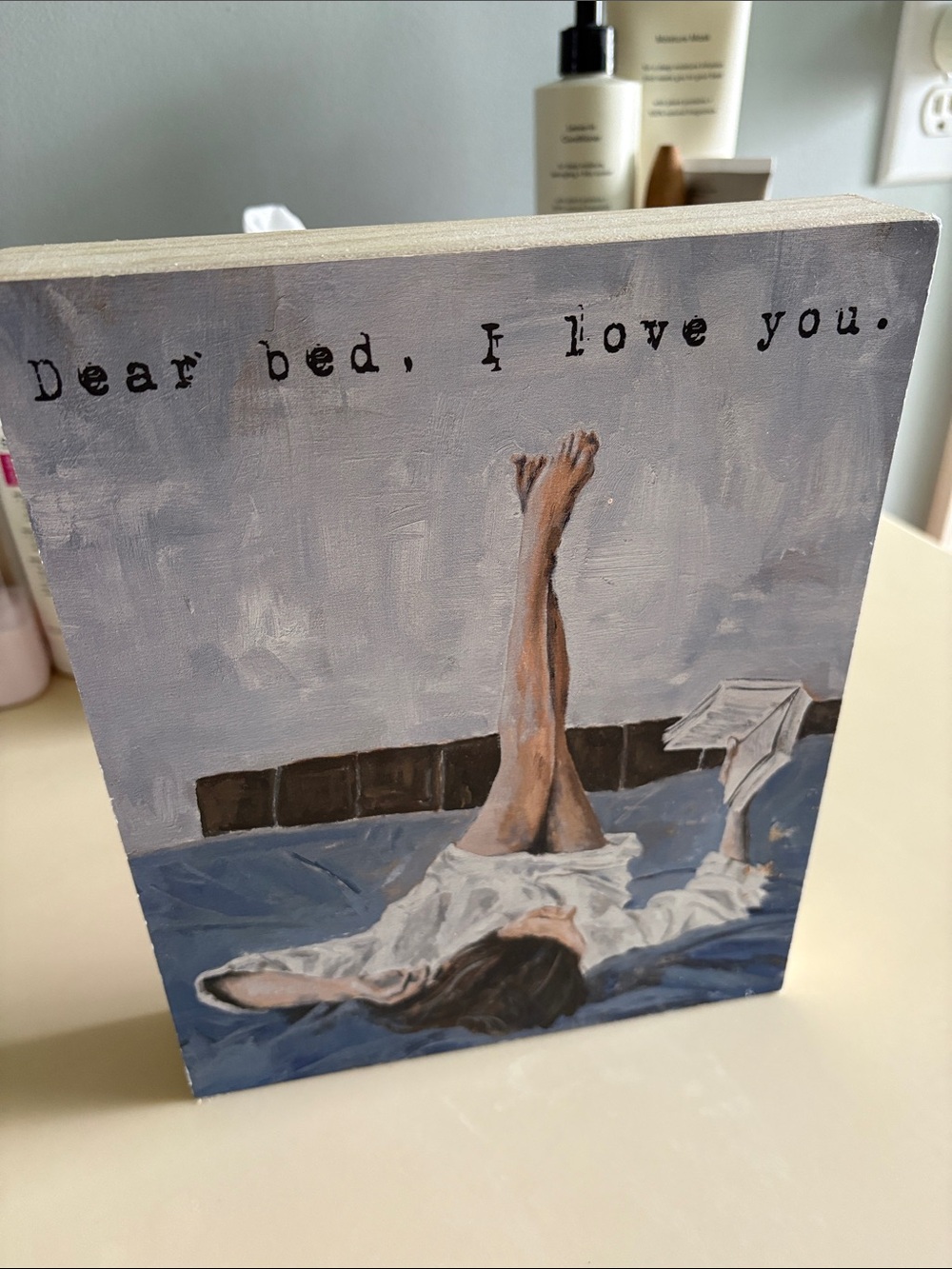 Dear Bed, I Love You - Blue & White Home Art Print